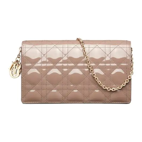 DIOR Lady Dior Cow Leather Crossbody Bags Women's Warm Taupe