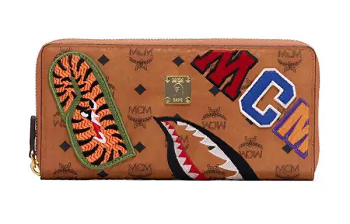 A BATHING APE MCM Shark Zip Collaboration Collection Sheepskin Wallet Unisex Brown