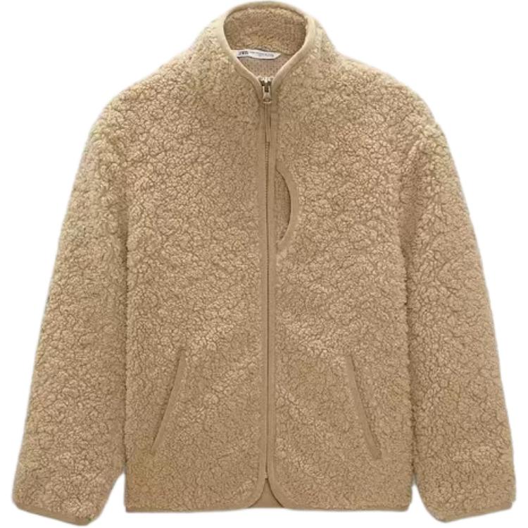 ZARA Fleece Tops Men’s Beige Stand Collar Fleece Lined Other