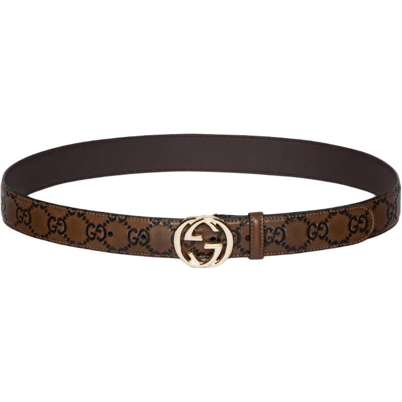 Женский ремень Gucci Interlocking G (коричнево-черный)