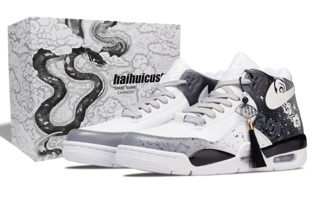 Nike Flight Legacy Between Black & White Abrasion Resistant Mid top Vintage Basketball Shoes Unisex Black White