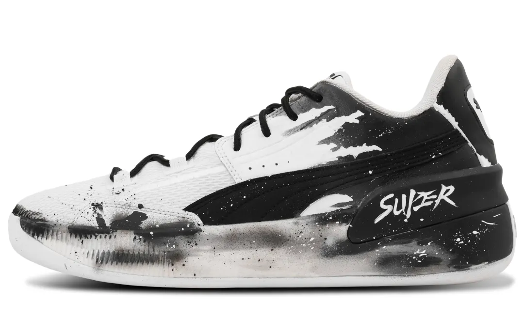 PUMA Clyde Hardwood Team Ink Blaze Super Battle Spirit Abrasion Resistant Low top Basketball Shoes Unisex Black White