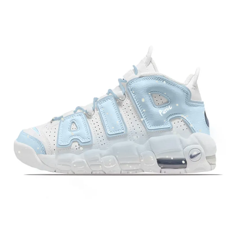 Nike Air More Uptempo Milk White Blue Star, Premium Aesthetic Cushioning Mid top Vintage Basketball Shoes Women's