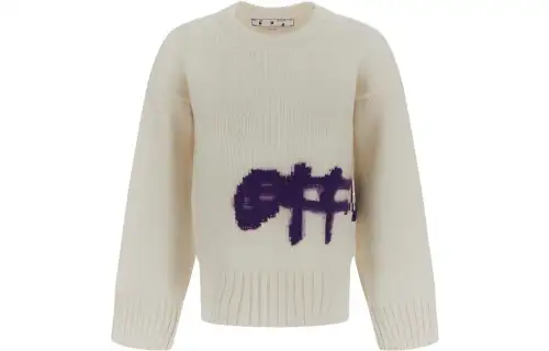 OFF WHITE Logo Intarsia Crewneck White/Purple