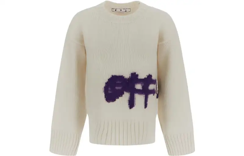 OFF WHITE Logo Intarsia Crewneck White/Purple