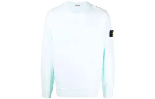 STONE ISLAND Solid Color Long Sleeved Crew Neck Pullover Fleece Lined Sweatshirt Men's Light Green