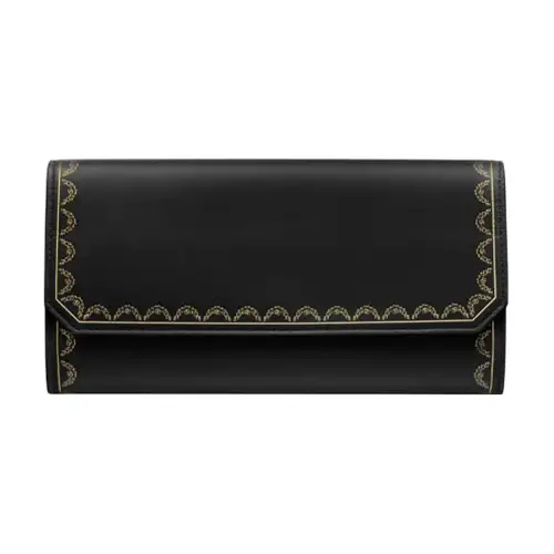 CARTIER Guirlande Flap Calfskin Card Holder, Wallet Women's Black