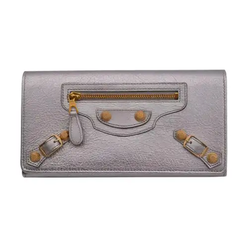 Balenciaga Classic Leather Wallet Regular Women's Silver