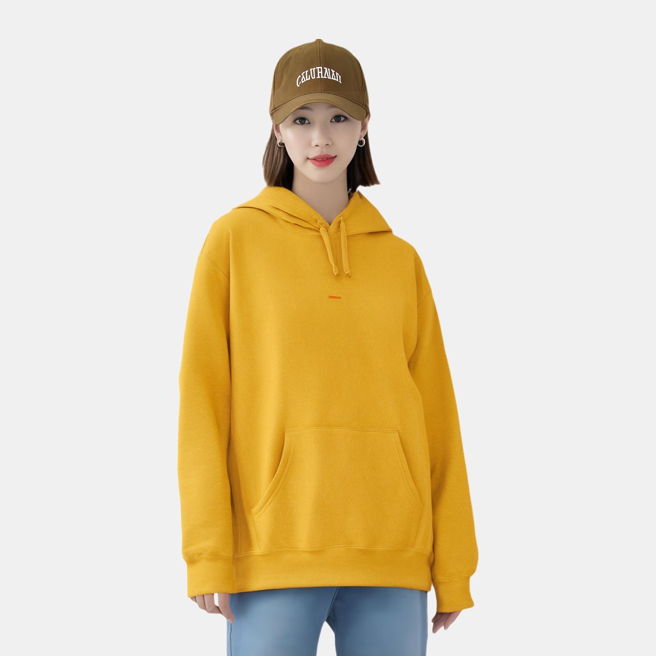 Худи Supreme FW19 Week 9 Micro Logo Hooded Sweatshirt (имбирно-желтое) — фото 2