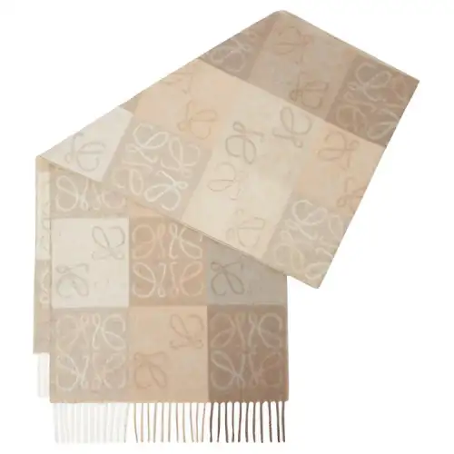 LOEWE Wool Cashmere Knit Scarves Women's White Beige