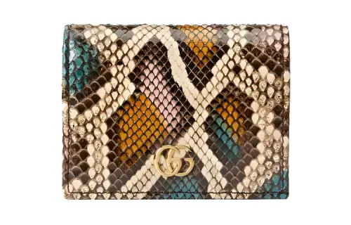 GUCCI Marmont Python Skin Card Holder Women's Beige/Multicolor