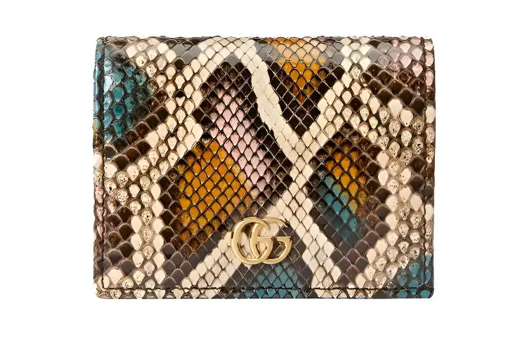 GUCCI Marmont Python Skin Card Holder Women's Beige/Multicolor