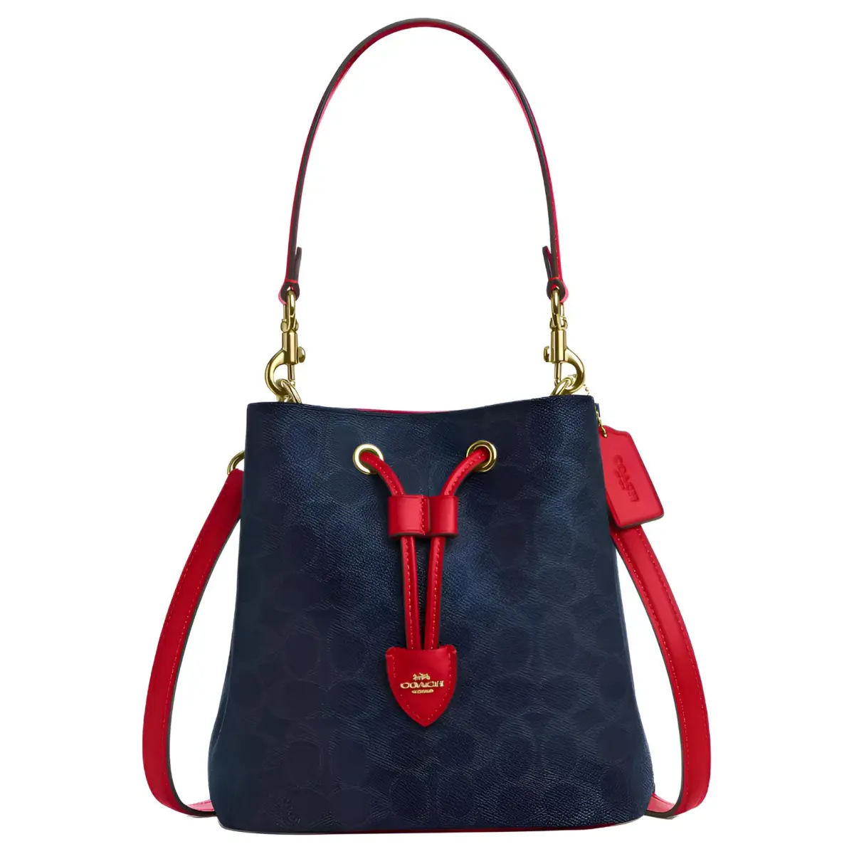 COACH RowanSignature Coated Canvas Bucket Bag Shoulder Bags Small Women's Blue & Red