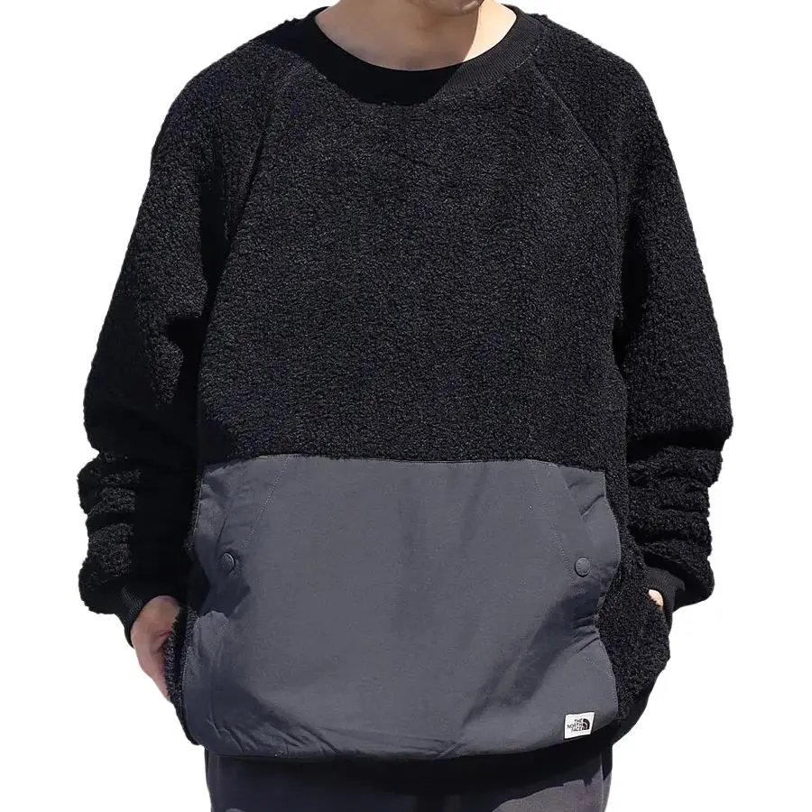THE NORTH FACE Large Pocket Solid Color Thickened And Fleece Lined Crew Neck Pullover Sweatshirt Men's Black