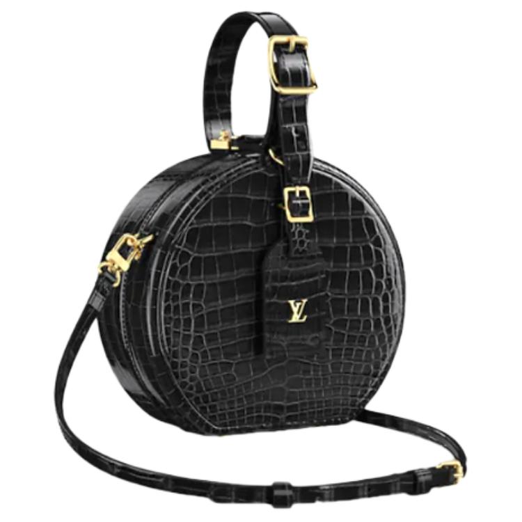 LOUIS VUITTON Petite Boite Chapeau Crocodile Leather Handbag Women's Black