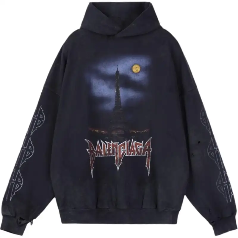 Balenciaga Paris Moon Crinkled Hoodie Large Fit