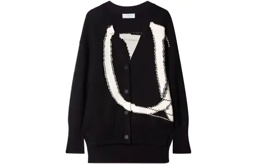 OFF WHITE Logo Intarsia Wool Cardigan Black/White