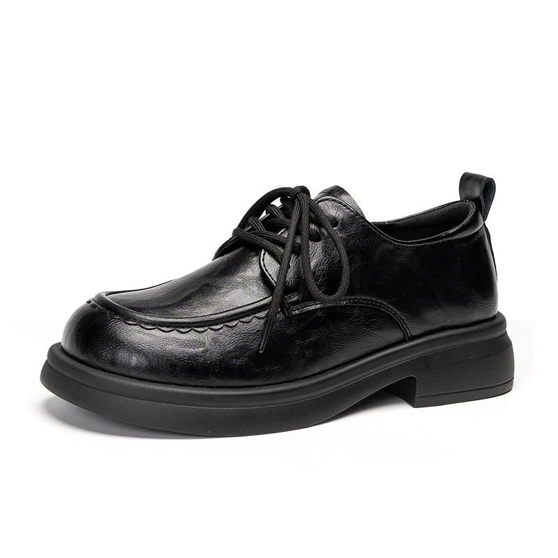 Warrior thick sole heightening casual small leather shoes college style British jk versatile loafers 4CM women black
