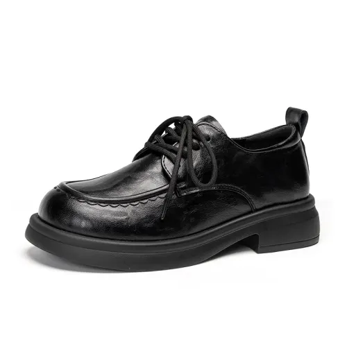 Warrior thick sole heightening casual small leather shoes college style British jk versatile loafers 4CM women black