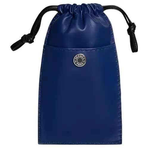 HERMES Pilo Swift Leather Cell Phone Pouch Women's Sapphire Blue/Black