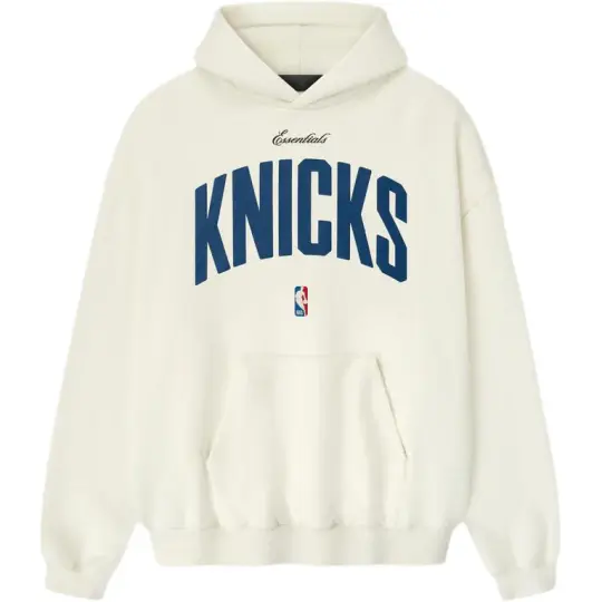 Fear of God Essentials Совместная модель НБА FW25 New York Knicks толстовка с капюшоном и карманом-кенгуру с принтом на груди, одинаковый стиль для мужчин и женщин