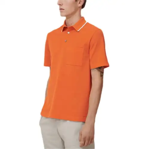 HERMES Polo Shirts Men's Orange Polo Collar Moderate Straight Fit
