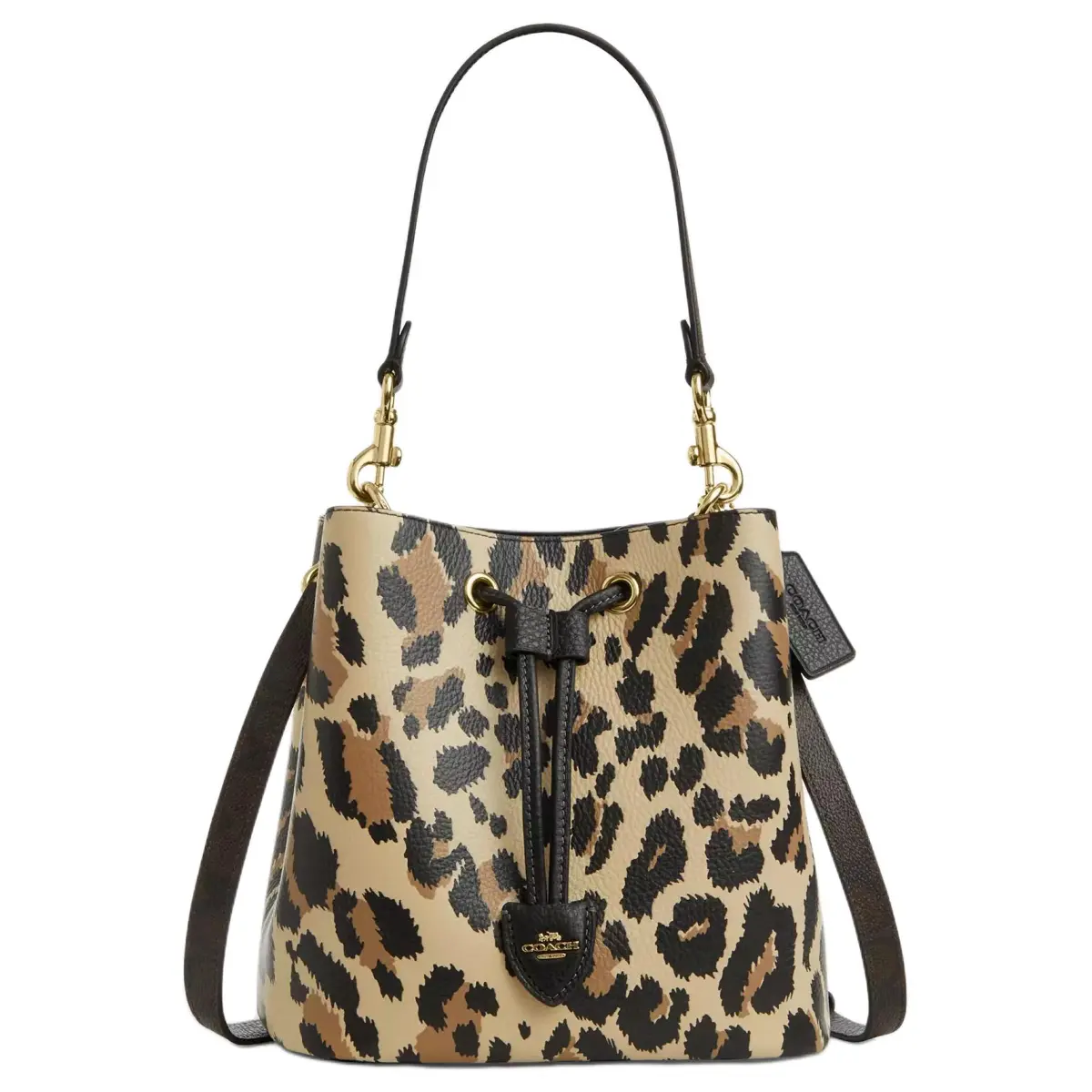 COACH Rowan Refined Litchi Grain Leather With Coated Canvas Bucket Bag, Crossbody, One Shoulder Handbag Small Women's