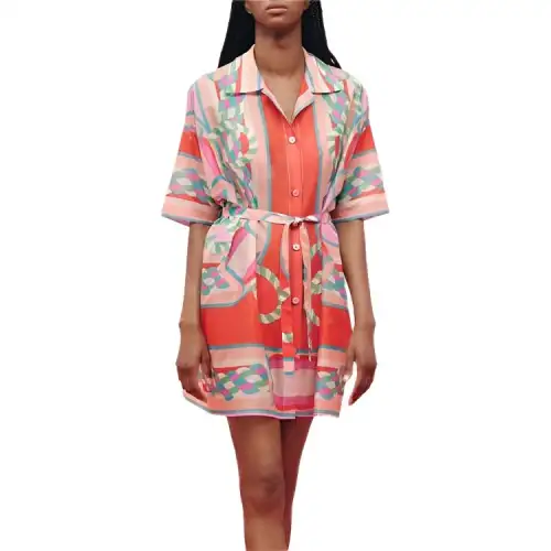HERMES Short Sleeved Dresses Women's Rose Pink Moderate Short