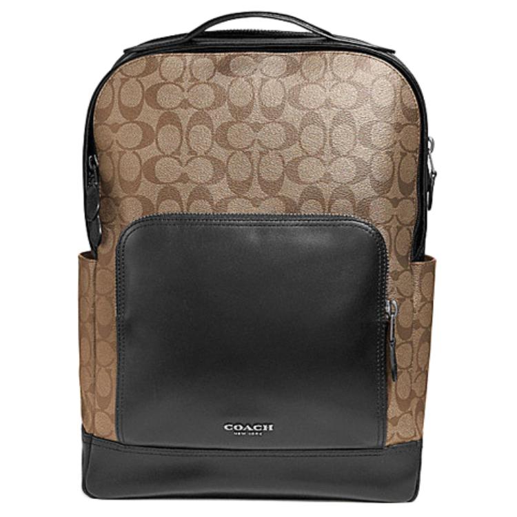 COACH Graham Coated Canvas With Leather Backpack Large Men's Khaki Black