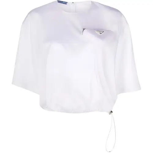 PRADA Crop Tops Women's White Crew Neck Moderate