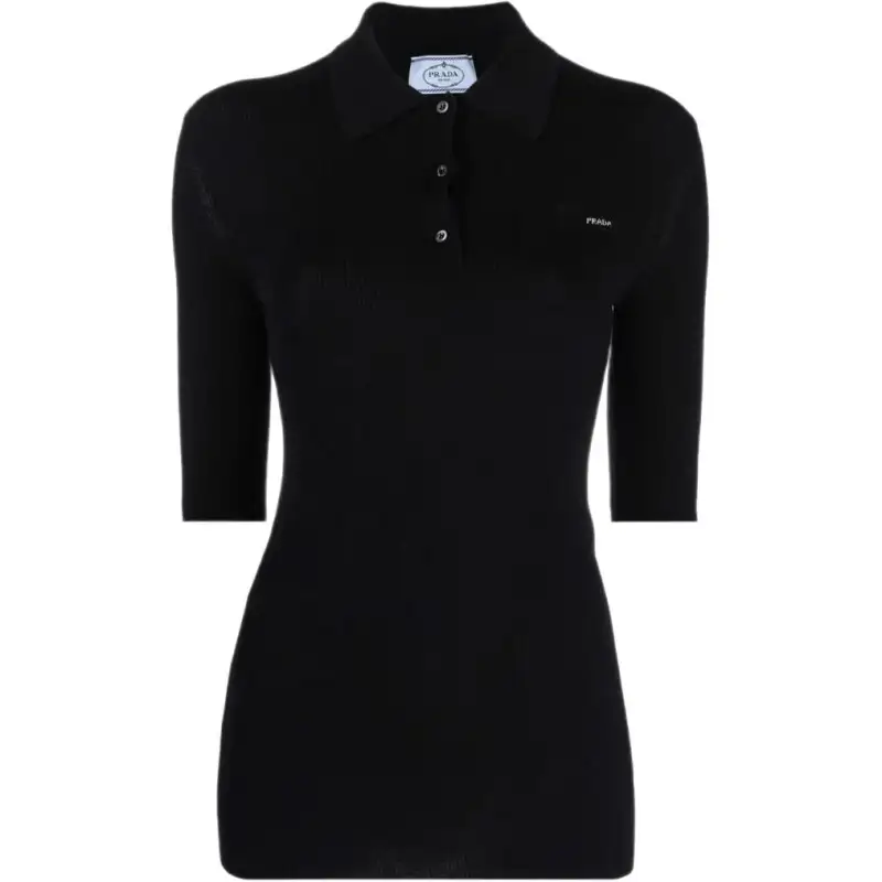 PRADA Polo Shirts Women's Black Square Collar Straight Fit