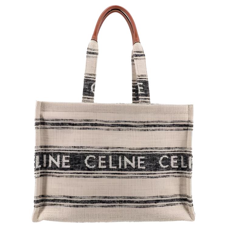 CELINE Cabas Jacquard Fabric Tote Bag, Shopping Bag, Handbag Women's White/Black