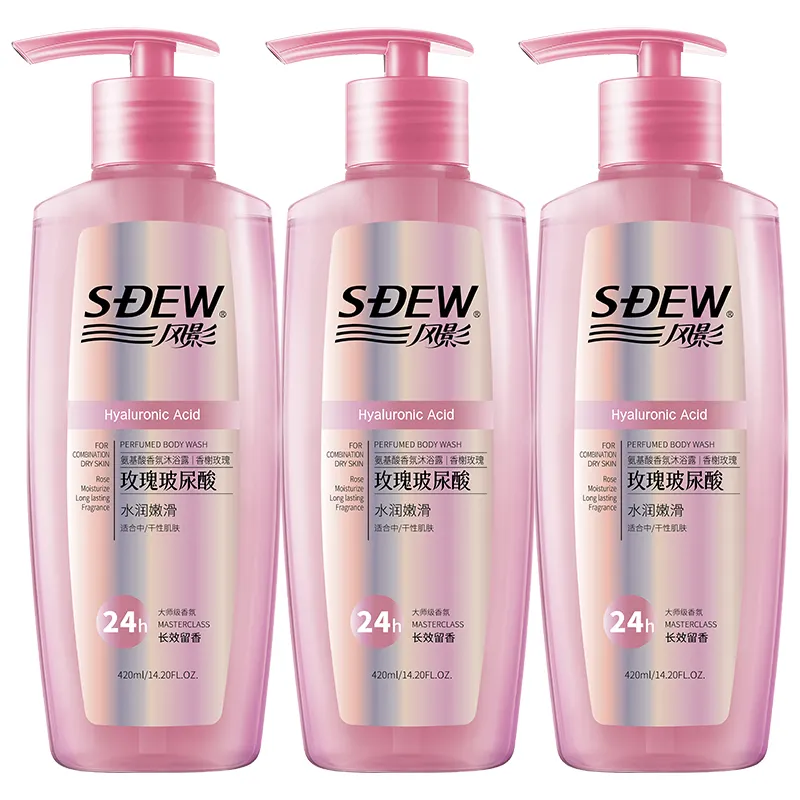 Perfumed shower gel amino acid based, moisturizing silky fragrant perfume contains rose strongly flavoured, long-term effect