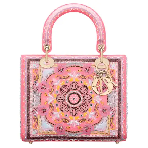 DIOR Lady Dior Calfskin Handbag Medium Women's Fuchsia
