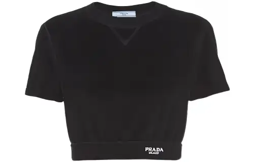 PRADA Crop Tops Women's Black Crew Neck Moderate