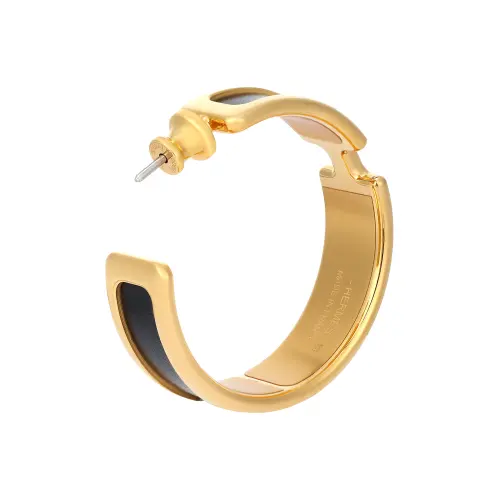 HERMES Olympe Gold Plated, Leather Earrings Women's Gold