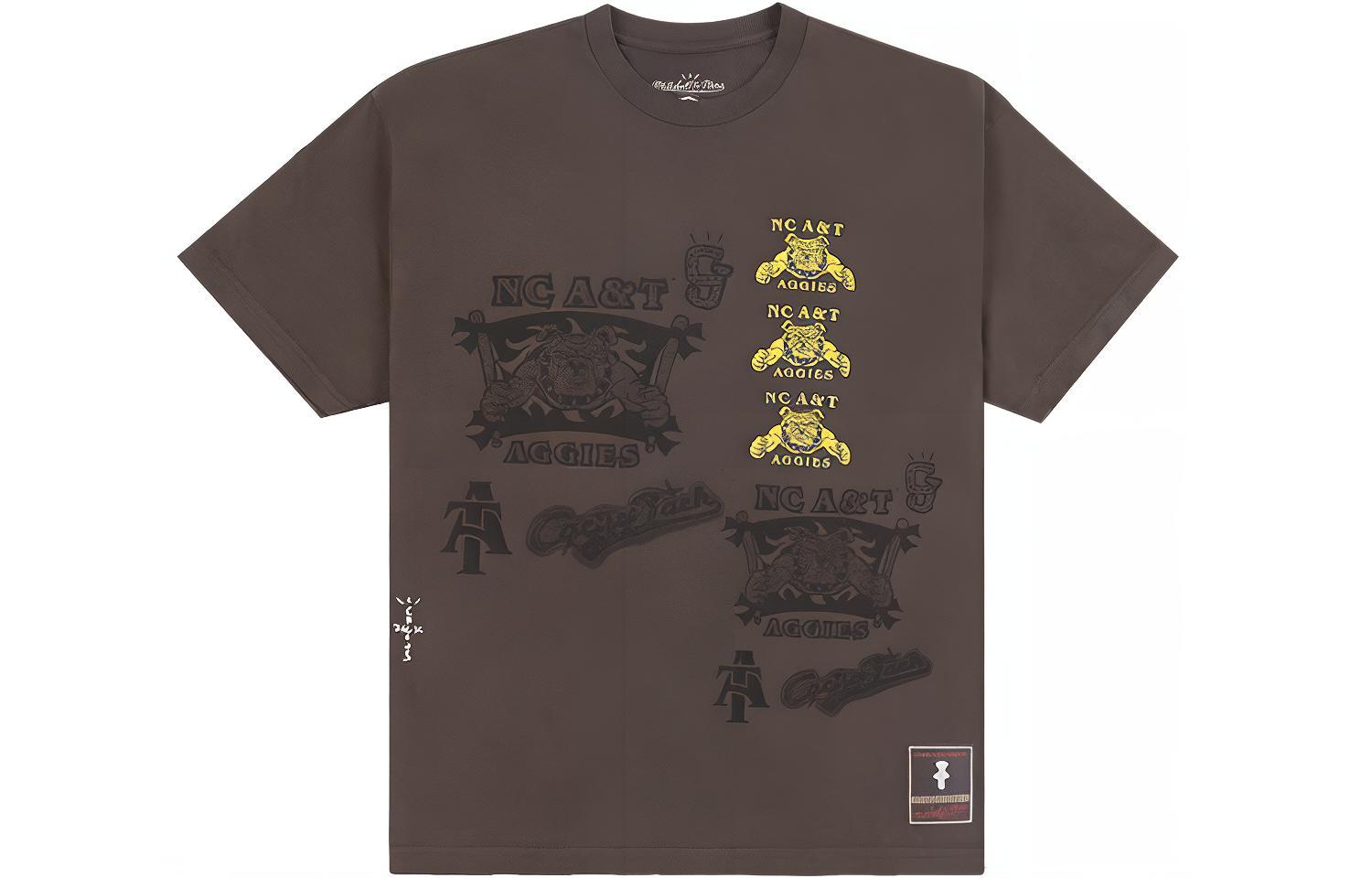 Унисекс футболка Travis Scott x Mitchell & Ness SS24 NC A&T UNIVERSITY LOGOT (коричневый)