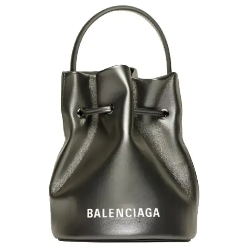 Balenciaga Fine Grained Sheepskin Bucket Crossbody Handbag Mini Women's Black