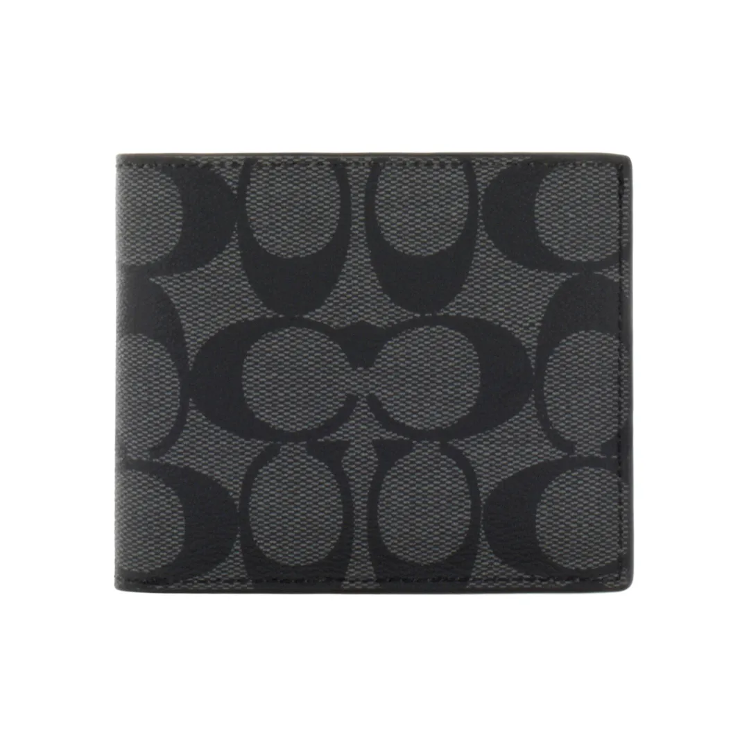 COACH Canvas With PVC Wallet Mini Men's Black Gray