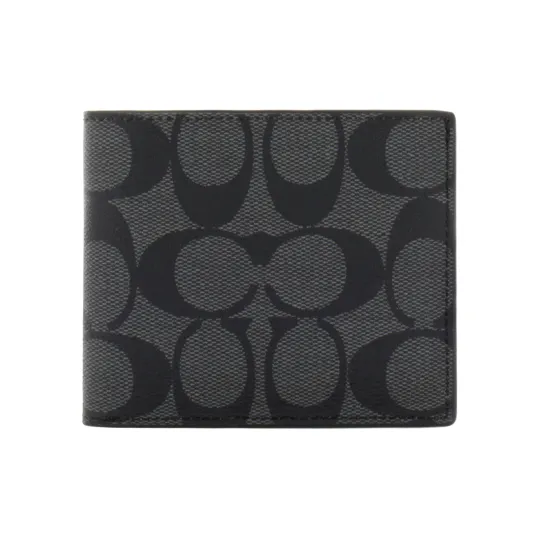 COACH Canvas With PVC Wallet Mini Men's Black Gray