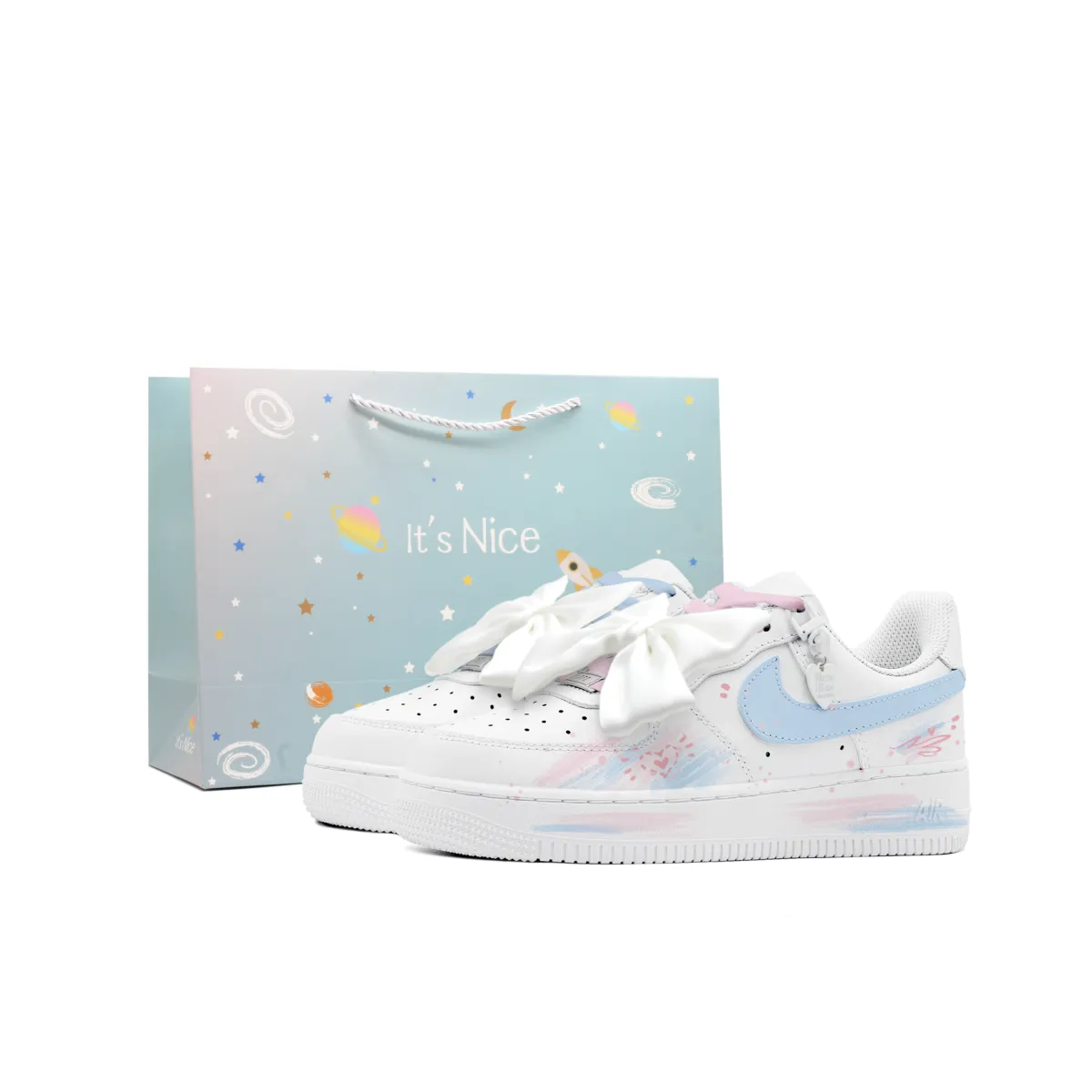 Nike Air Force 1 Abrasion Resistant Abrasion Resistant Low top Skateboard Shoes Women's Blue Pink White