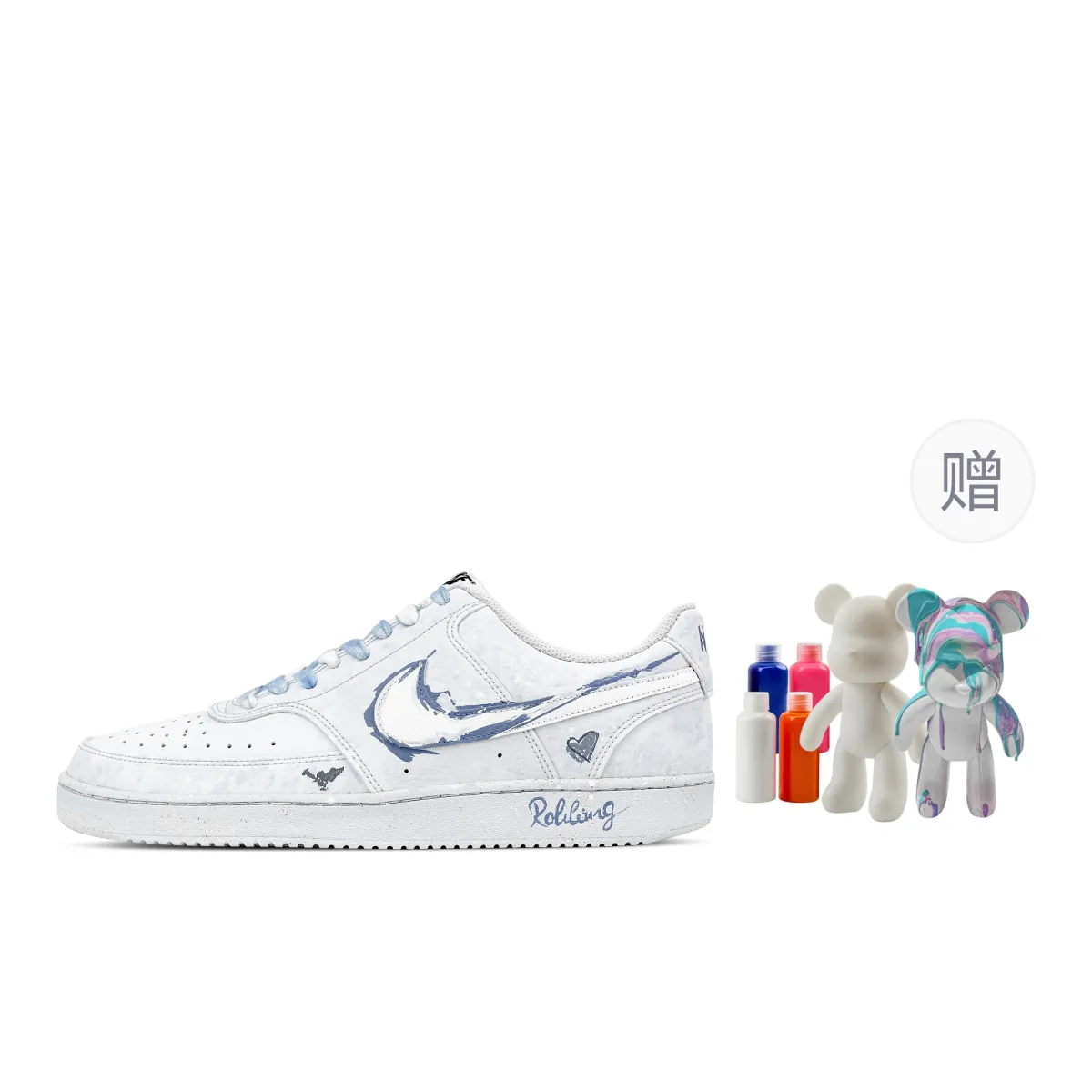 Nike Court Vision 1 Heartfelt Night Blue, Fluid Bear Abrasion Resistant Low top Skateboard Shoes Men's Blue White