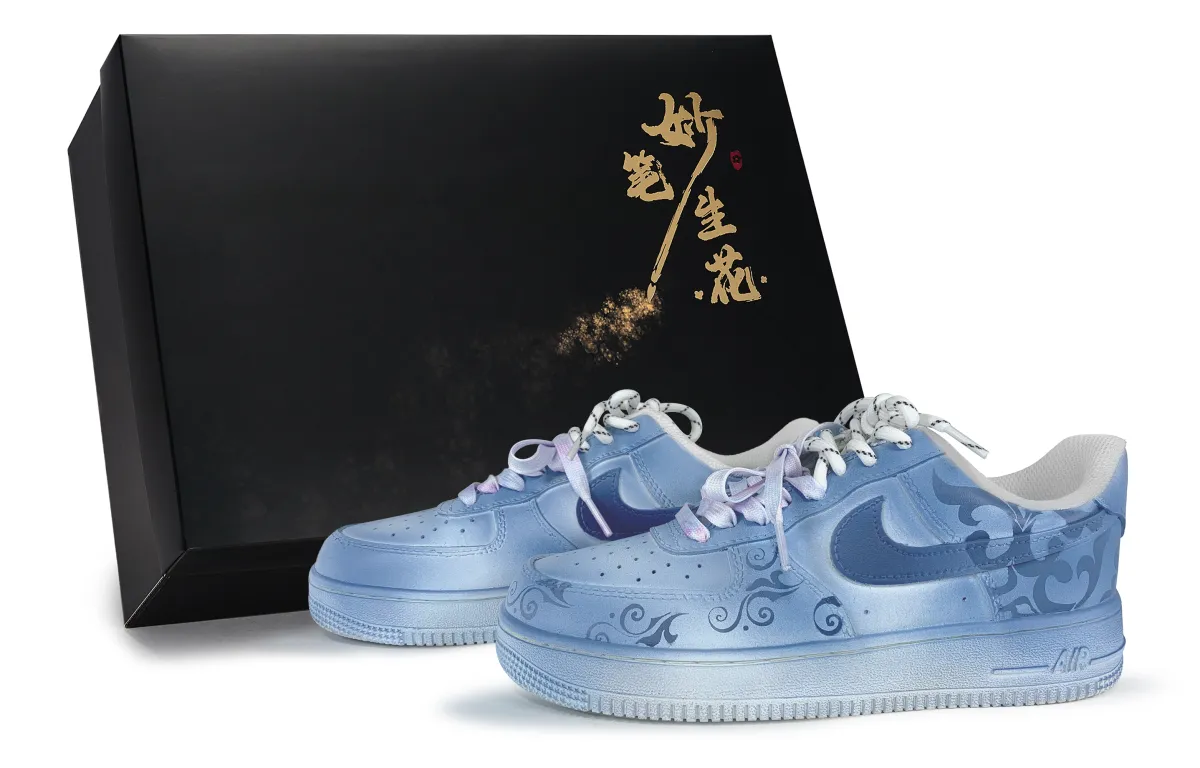 Nike Air Force 1 Elegant Floral, Blue Melody Slip Resistant Abrasion Resistant Low top Skateboard Shoes Unisex