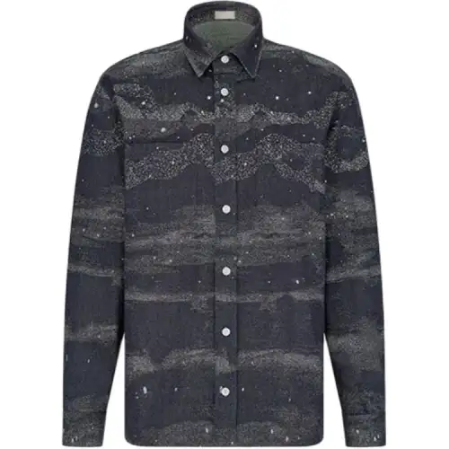 DIOR Quarterly New Products Shirts Men's Blue Pointed Collar Moderate Denim