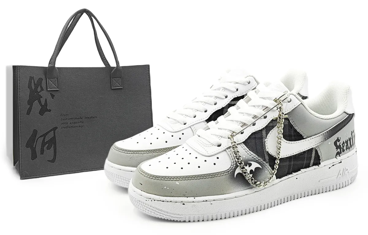 Nike Air Force 1 Abrasion Resistant Low top Skateboard Shoes Men's Black White Gray