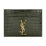 SAINT LAURENT Cassandre Crocodile Pattern Cow Leather Wallet, Card Holder Women's Branch Leaf Green