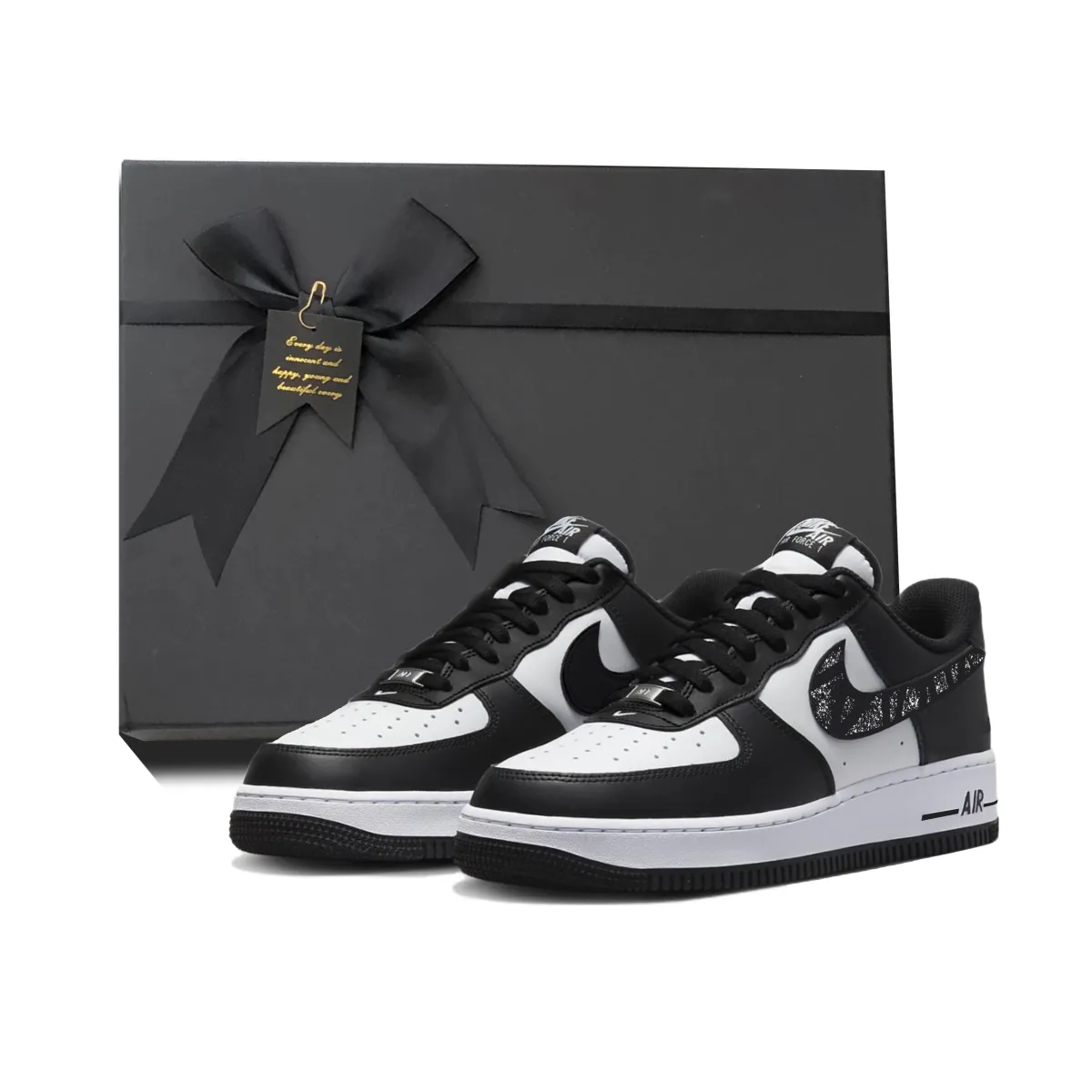 Nike Air Force 1 Coverage Slip Resistant Abrasion Resistant Balance Support Low top Skateboard Shoes Unisex White Black