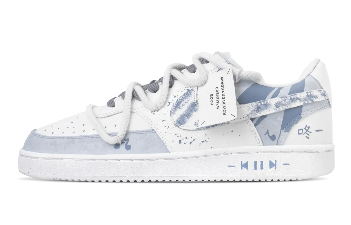 Nike Court Vision 1 Indigo Sea Mist Abrasion Resistant Low top Skateboard Shoes Men's White Blue