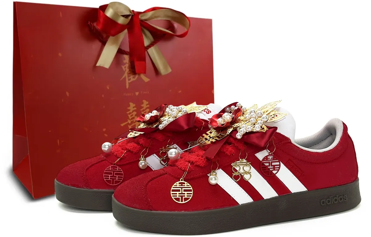 Adidas VL COURT 2.0 Lifestyle Wedding Shoes, Box Abrasion Resistant Lightweight Low top Skateboard Shoes Unisex Red