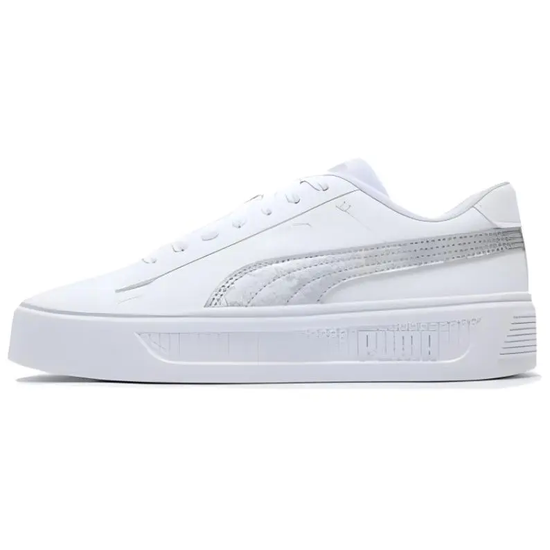 PUMA Slip Resistant Cushioning Low top Skateboard Shoes Women's Silver White